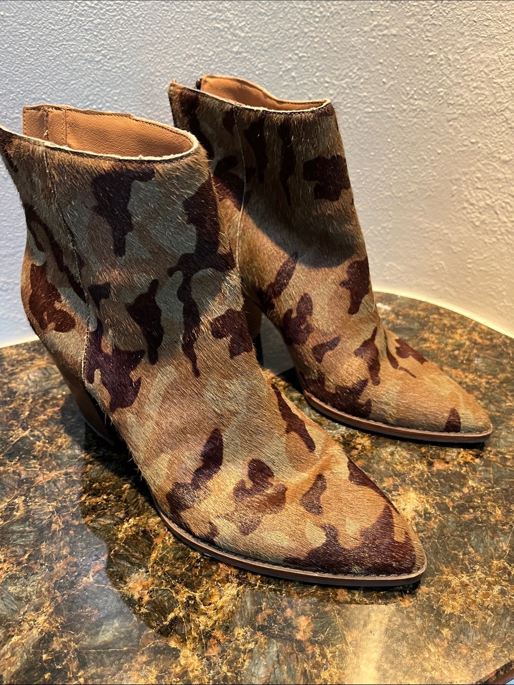 Lucky Brand Camouflage Pointed-Toe Ankle Booties - Brown/Tan
